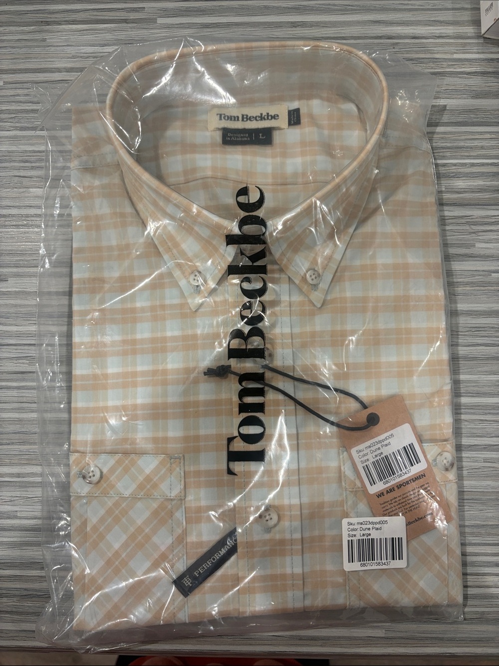 Tom Beckbe Men's Tan Plaid Button-Down Dress Shirt